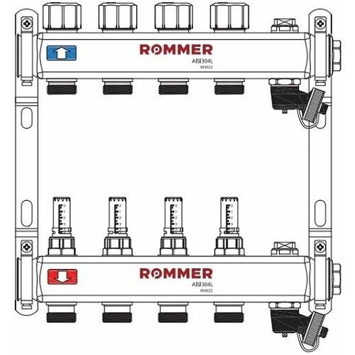 Коллектор ROMMER из нержавеющей стали с расходомерами, с клапаном вып. воздуха и сливом 6 вых. (RMS-1201-000006) коллектор rommer из нержавеющей стали с расходомерами с клапаном вып воздуха и сливом 4 вых rms 1201 000004