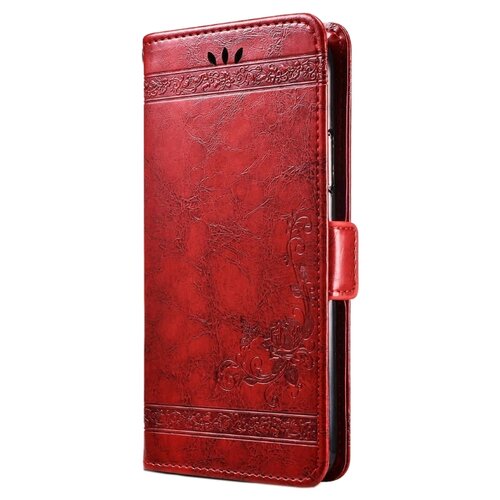 фото Чехол-книжка mypads для samsung galaxy note 10 из качественной импортной искусственной кожи с необычным тиснением «тематика книга в винтажном стиле» ретро красный