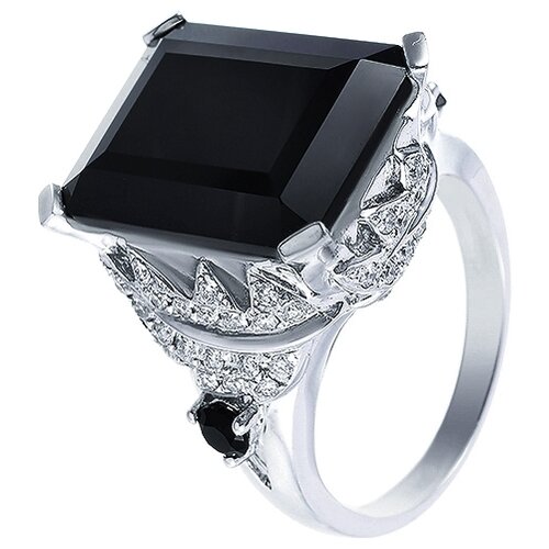 фото Jv кольцо из белого золота 585 пробы с ониксом и бриллиантами mr28932tp-9-ko-ox-wg, размер 17.5