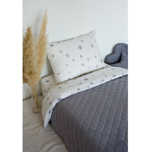 COROCOCO Покрывало детское плюшевое Серые звезды 130х210 см, с хлопковым подкладом