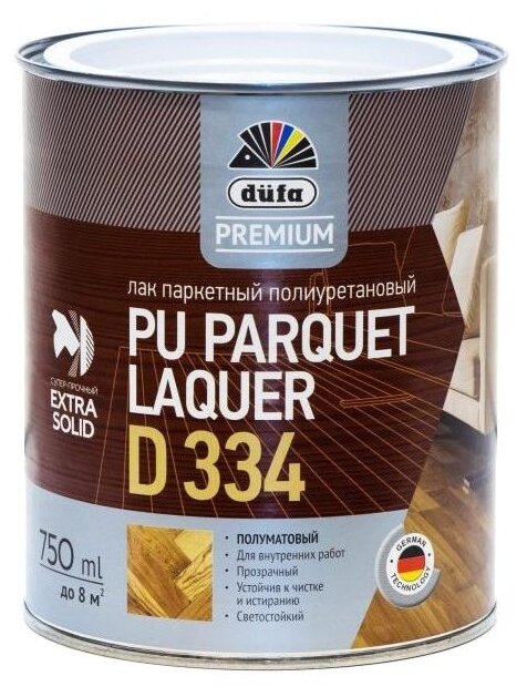 Лак Dufa Premium PU Parquet Laquer D334 полуматовый полиуретановый бесцветный 0.75 л