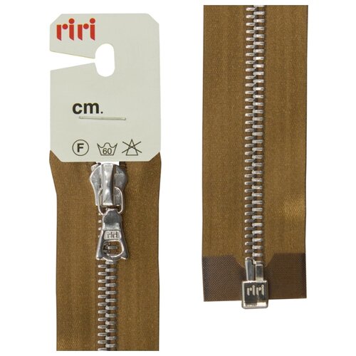 фото Молния металл, ni, разъёмная 1 замок, на атласной тесьме, 6 мм, 60 см, цвет 2223, светло-коричневый riri