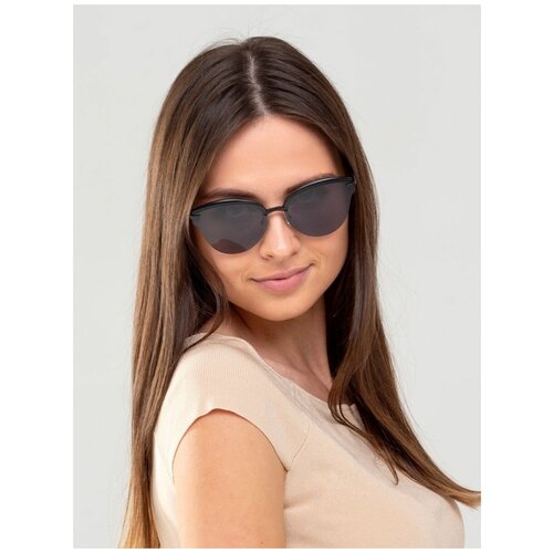 фото Солнцезащитные очки калiта, кошачий глаз, оправа: металл, ударопрочные, с защитой от уф, зеркальные, для женщин, черный