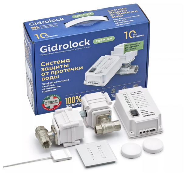 Система защиты от протечек воды Gidrоlock Premium RADIO BUGATTI (для трубы 1/2)