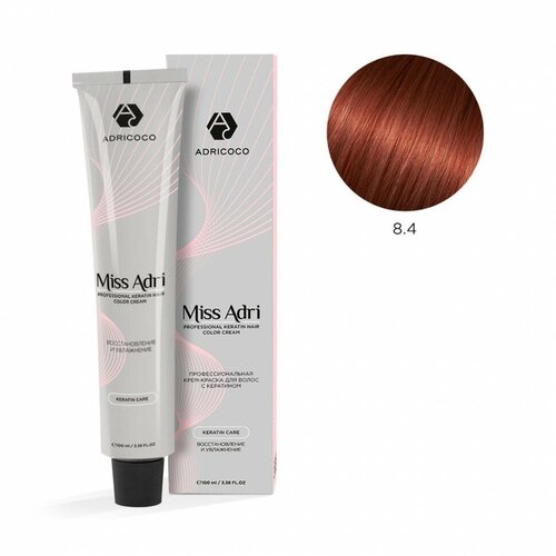 ADRICOCO Miss Adri крем-краска для волос с кератином, 8.4 светлый блонд медный