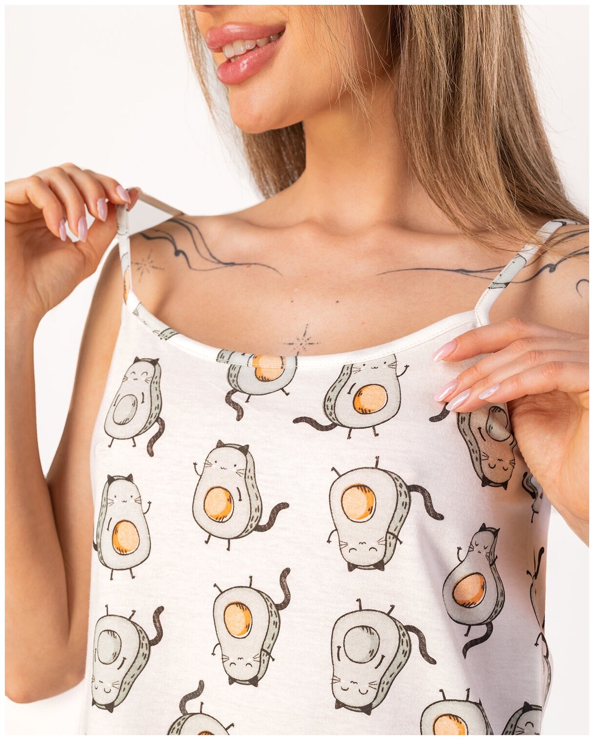 Сорочка женская HappyFox, HF3000MSP размер 52, цвет авокадо.молочный - фотография № 6