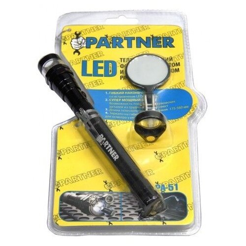 фото Partner led телескопический фонарь с магнитом (3 светодиода+зеркало) partner pa-51
