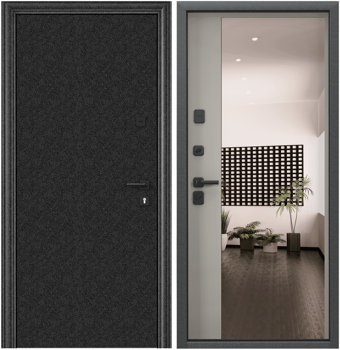 Дверь входная для квартиры Torex Comfort X 950х2070 левый, тепло-шумоизоляция, антикоррозийная защита, замки 4-го класса, зеркало, черный/серый
