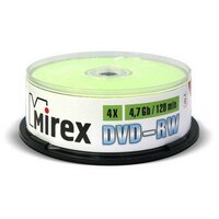 Диск DVD+RW Mirex 4,7Гб 4x Cake Box (25) упаковка