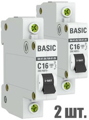 Автоматический выключатель EKF 1P 16А (C) 4,5kA ВА 47-29 EKF Basic 2 штуки