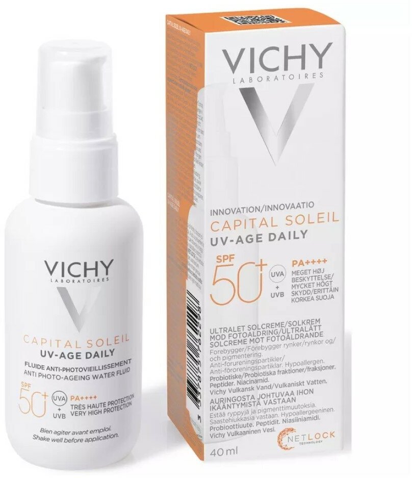 VICHY Невесомый солнцезащитный флюид для лица против признаков фотостарения UV-Age Daily SPF 50+, 40 мл