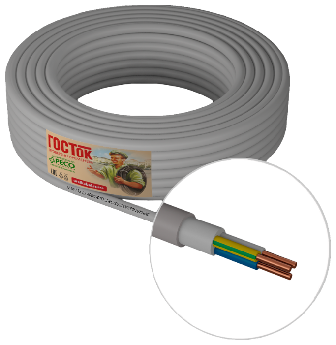 Силовой кабель NYM-J 3х15 госток сер (5)