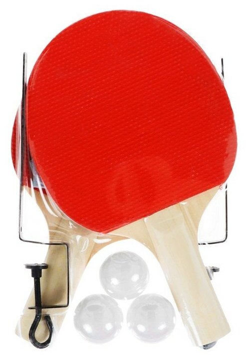 Набор для игры в настольный теннис. В комплекте: 2 ракетки, 3 шарика, стойки, сетка. SH-012)