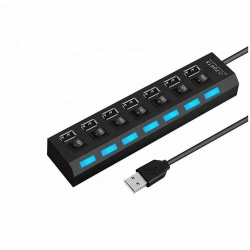 USB Hub разветвитель на 7 USB с выключателями (Черный)