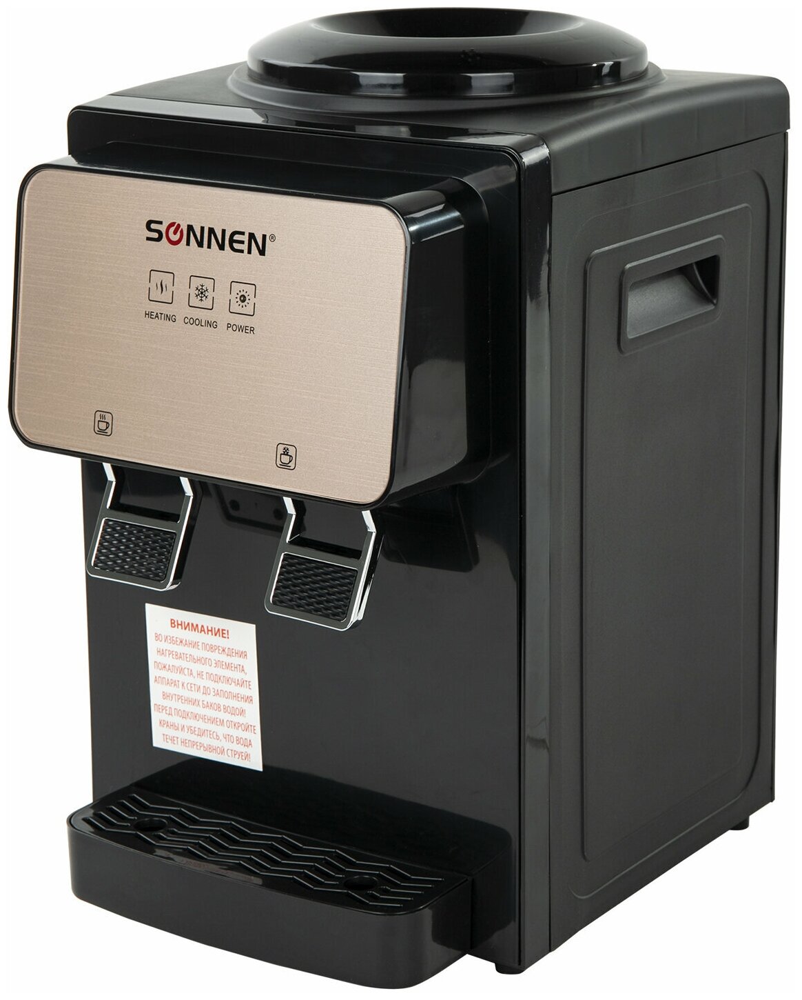 Кулер для воды SONNEN TSE-02BP, настольный, нагрев/охлаждение электронное, 2 крана, черный/бежевый, 455621