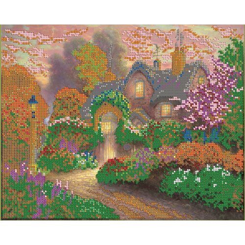 Вышивка бисером картины Цветы в саду 24*30см