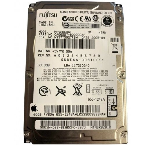 Жесткий диск Fujitsu CA06557 60Gb 4200 IDE 2,5 HDD жесткий диск hitachi 0a27416 60gb 4200 ide 2 5 hdd