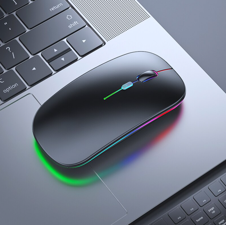 Беспроводная мышь с RGB подсветкой для компьютера ноутбука пк макбука / Ультратонкая бесшумная мышка / Bluetooth - Wireless 24 G / Black