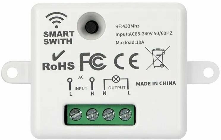 Умное 433 МГц реле одноканальное RF 10a для управления освещением приводами жалюзи ворот и иными электрическими приборами