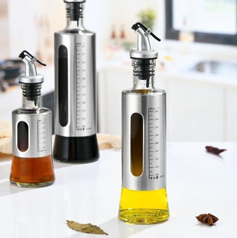 Бутылка для масла с мерными делениями, стекло-металл, 300 мл / Емкость для масла и соуса - фотография № 6
