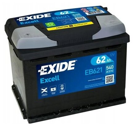 Акб excell 62ah 540a 242x175x190 (+-), exide, eb621