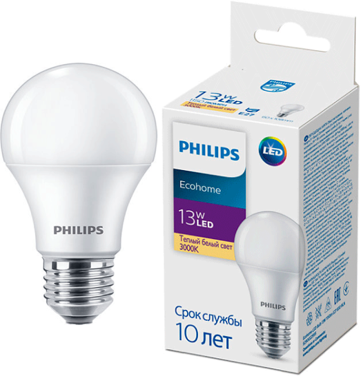 Лампа светодиодная Philips Ecohome LED Bulb 871951437773800, E27, A60, 13 Вт, 3000 К - фотография № 6