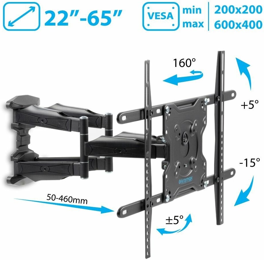 Кронштейн для телевизора Kromax ATLANTIS-46 серый 22"-65" макс.45кг настенный поворотно-выдвижной и