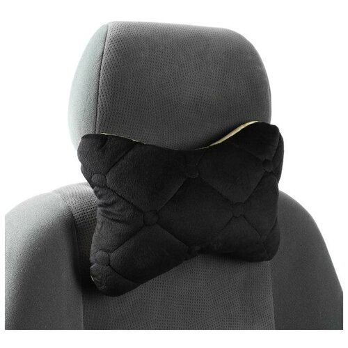 Подушка автомобильная косточка на подголовник 2818 см велюр чёрный 694₽