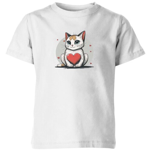 мужская футболка кошка с сердцем валентинка s белый Футболка Us Basic, размер 8, белый