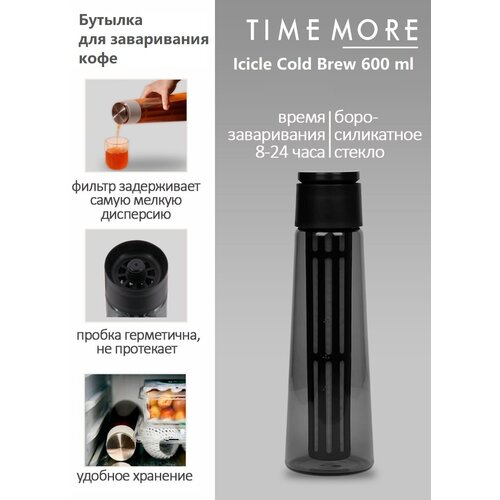 Заварочная бутылка Timemore Icicle для Cold Brew 600 мл., чёрная