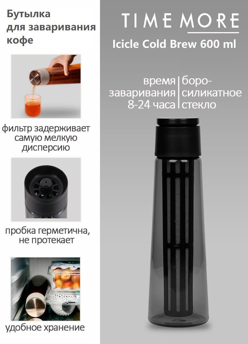 Заварочная бутылка Timemore Icicle для Cold Brew 600 мл, чёрная