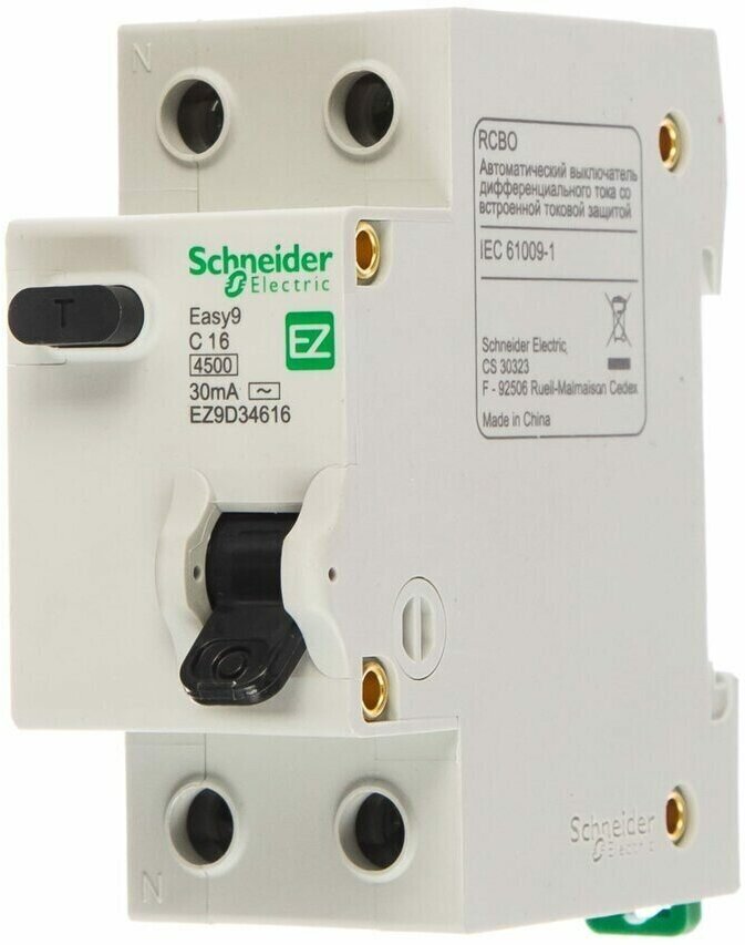 Дифференциальный автомат Systeme Electric (schneider Electric) SCHNEIDER ELECTRIC EASY 9 1P+Н, 30мА, 16А, C, AC, 4,5кА, 230В, EZ9D34616