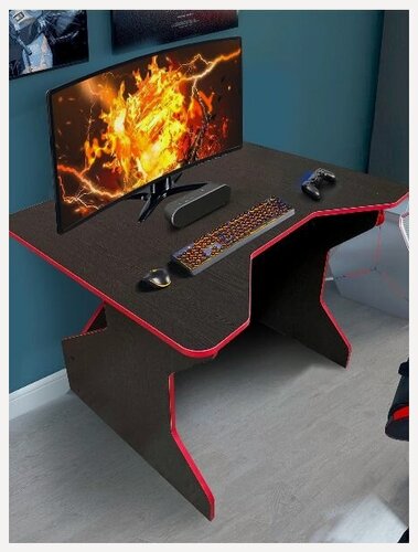 Изображение товара Компьютерный игровой стол "СК-12", 100х80х75 см, Венге с красной кромкой, ЛДСП