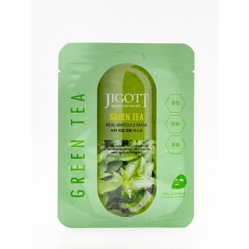 Jigott Маска ампульная с зеленым чаем - Green tea real ampoule mask, 27мл