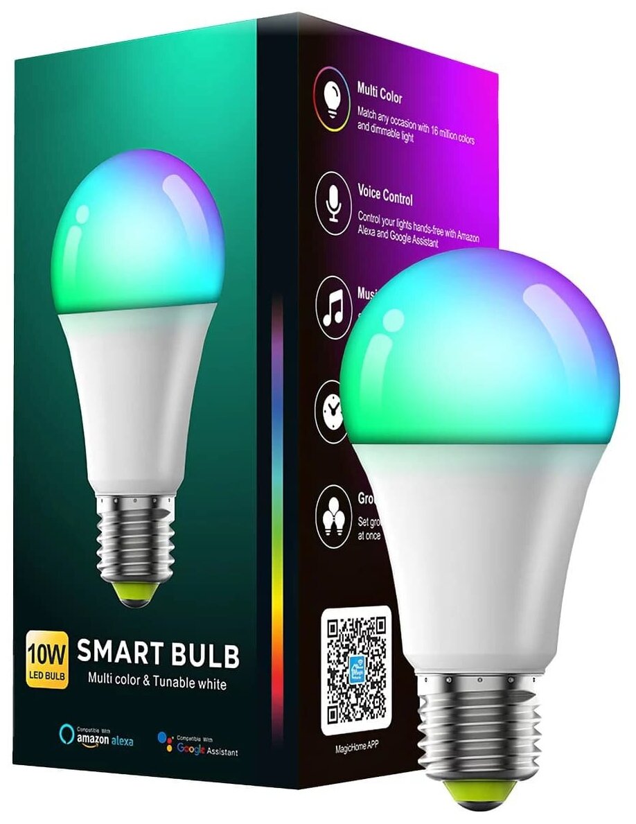 Умная светодиодная лампочка E27/RGB/10W/Wi-Fi/Bluetooth/Яндекс. Алиса