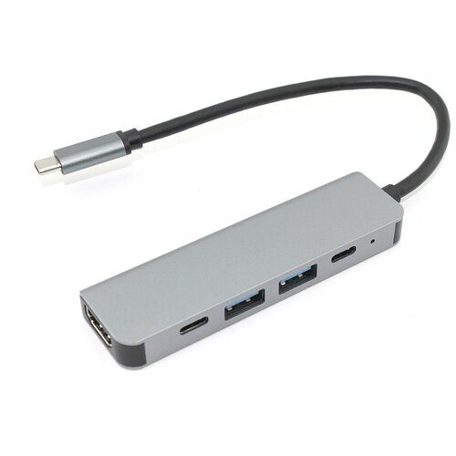 Адаптер Type C на HDMI, USB 3.0*2 + 2 Type-C для MacBook серый