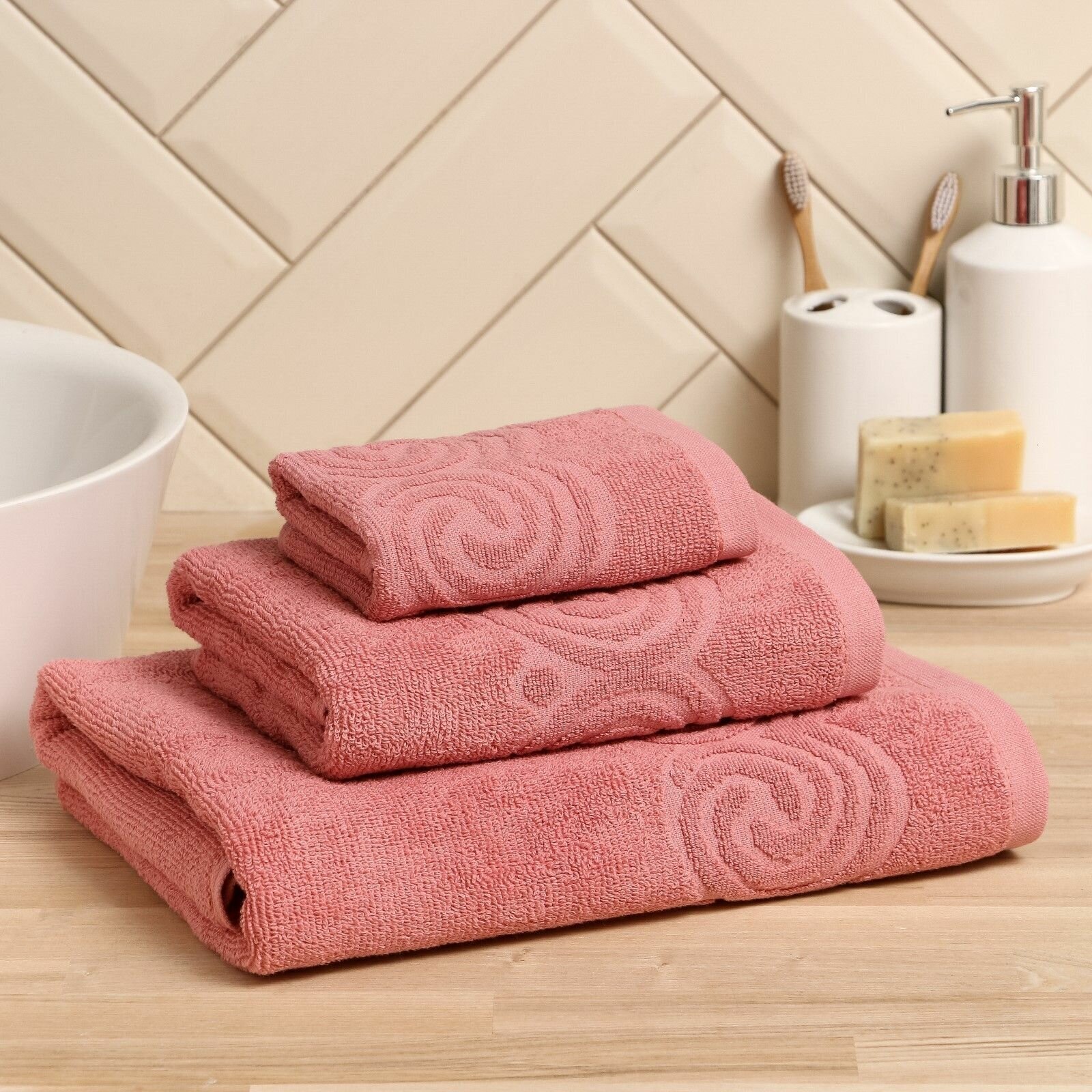 фото Полотенце махровое Love Life "Border" 70x130 см, цв. пыльно-розовый,100% хлопок, 380 гр/м2