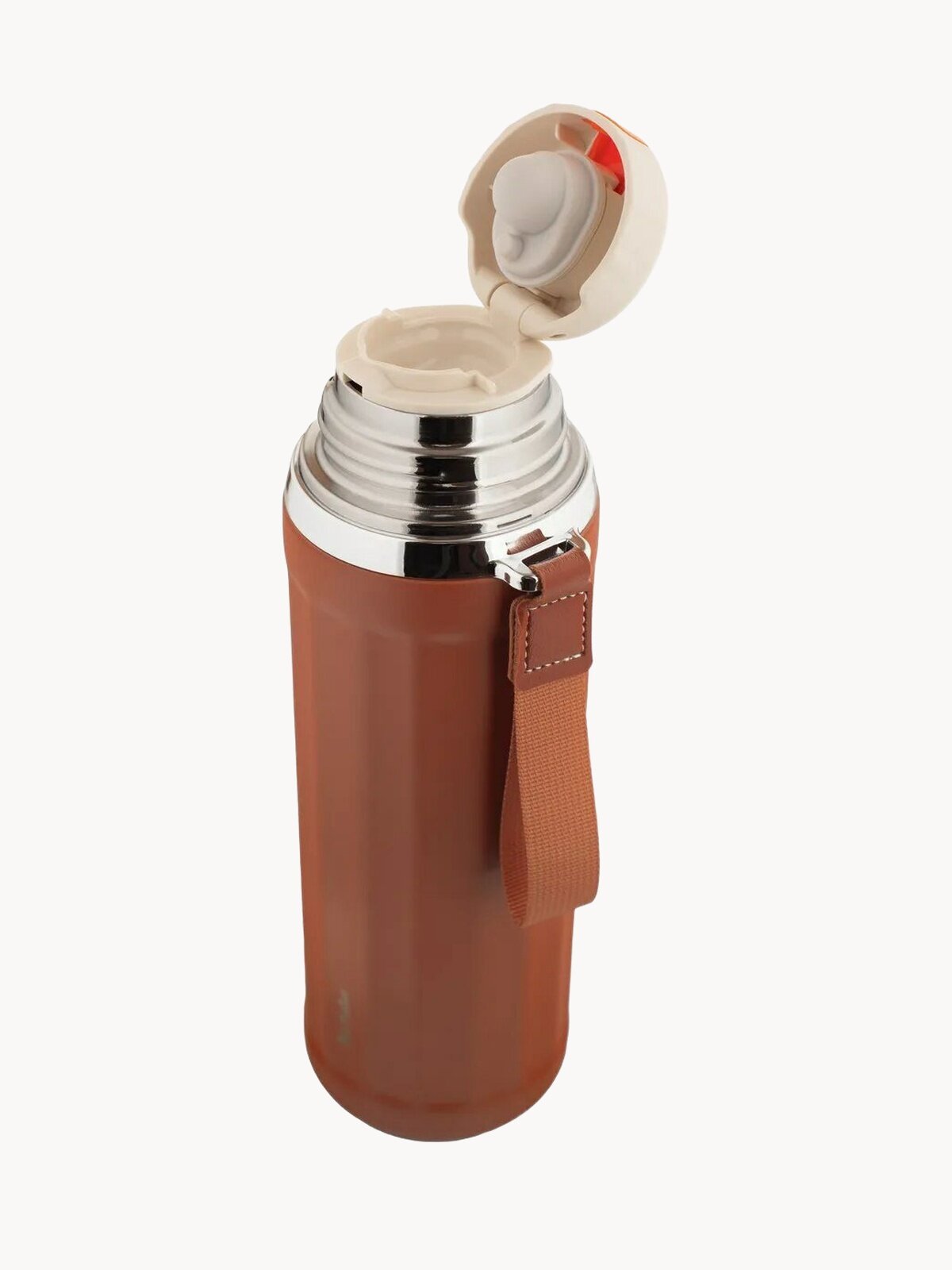 Термос для кофе и чая 630мл, крышка стакан, стальной, коричневый