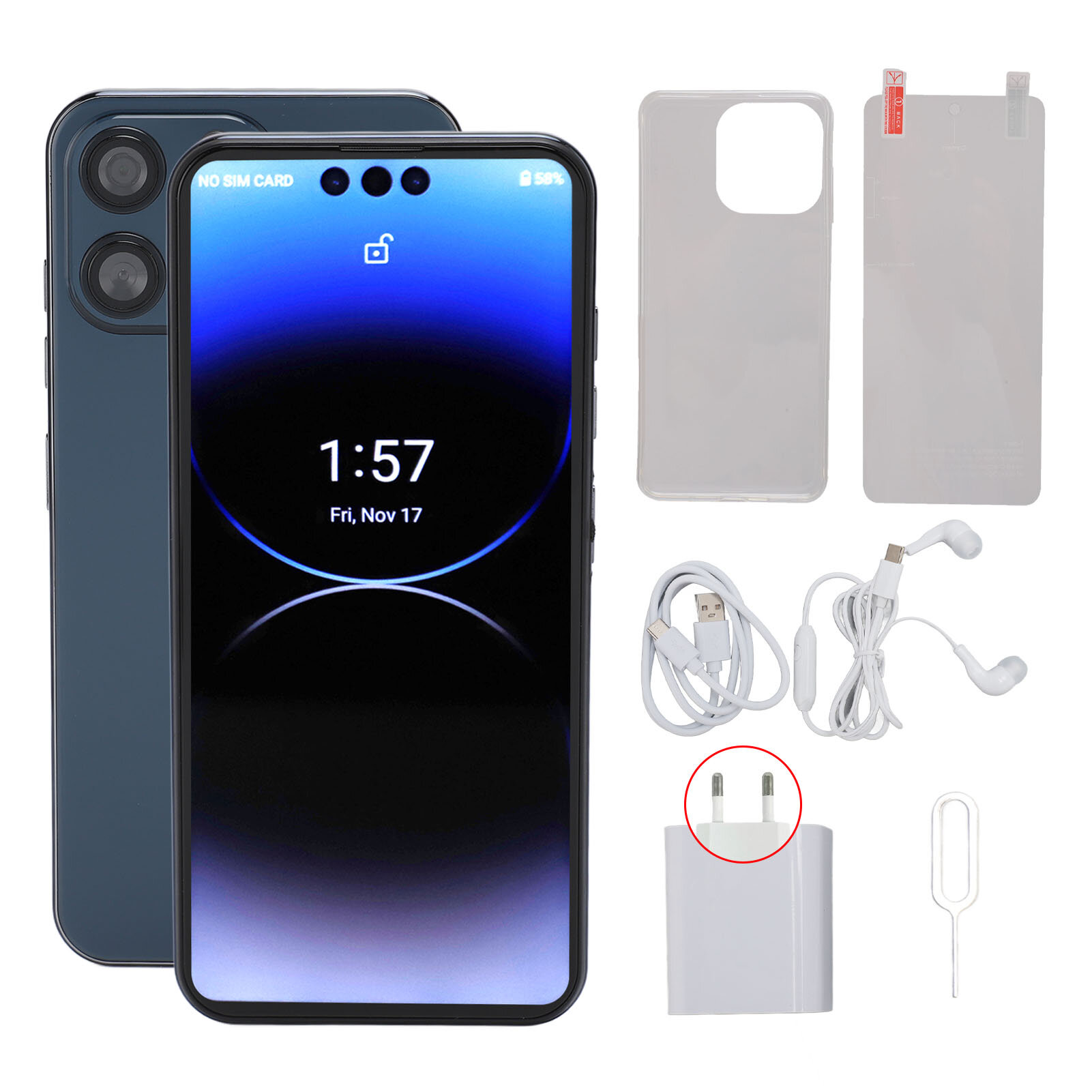 Смартфон I14pro Max 6.7 4G, 5G, Dual Band WiFi, 12 ГБ ОЗУ, 256 ГБ ПЗУ, 100240В, темносиний, евровилк