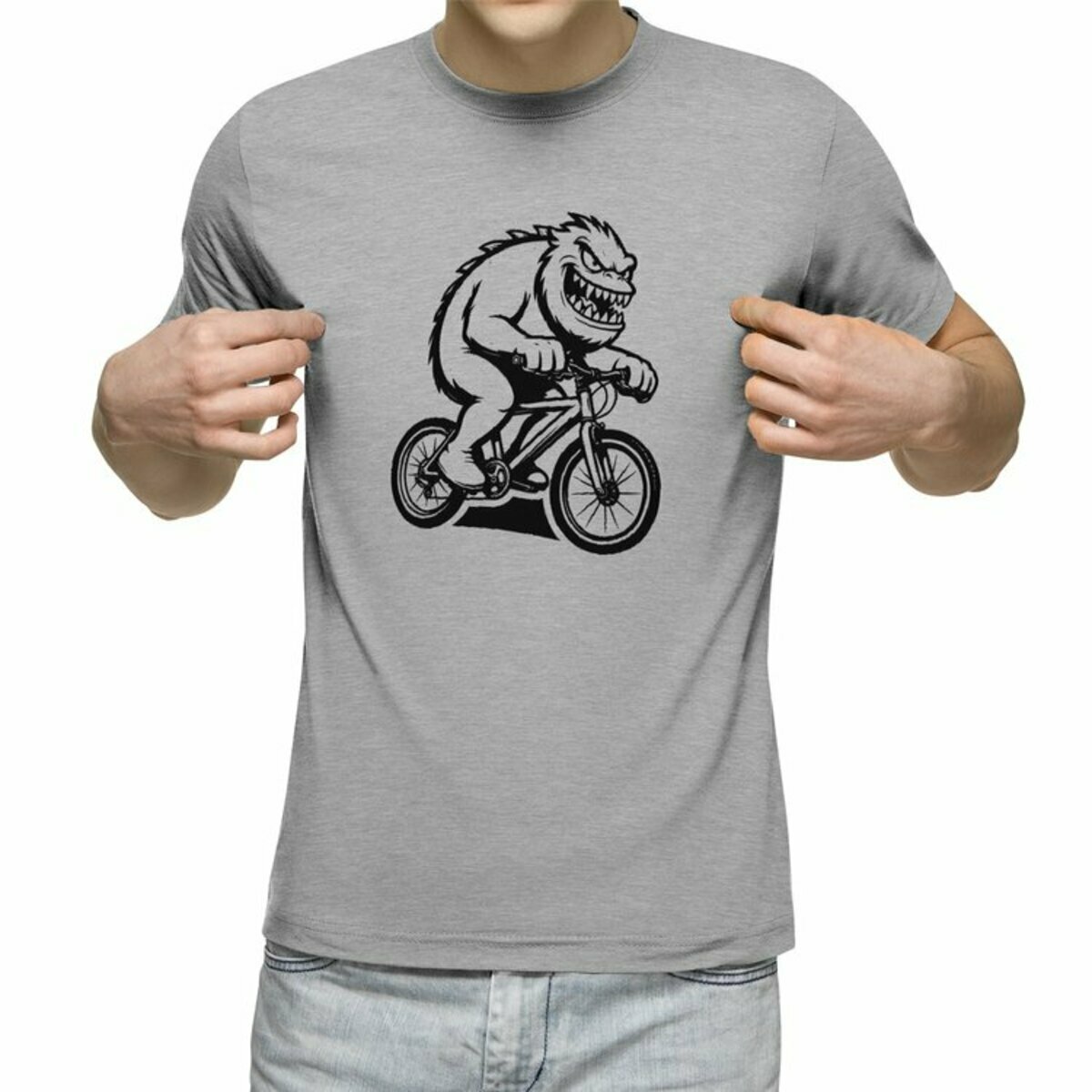 Мужская футболка «Монстр на BMX» (серый меланж, L)