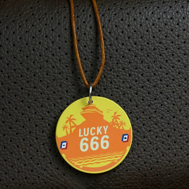 Желтая керамическая чип-подвеска 666 для зеркала заднего вида с кожаным шнуром, ручная работа, удачный амулет