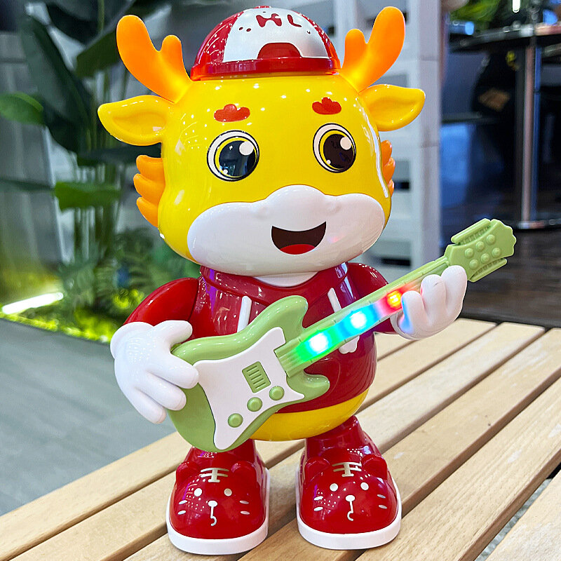 Электронная игрушка-дракон с гитарой и танцующим LED-светом для детей, музыкальная игрушка