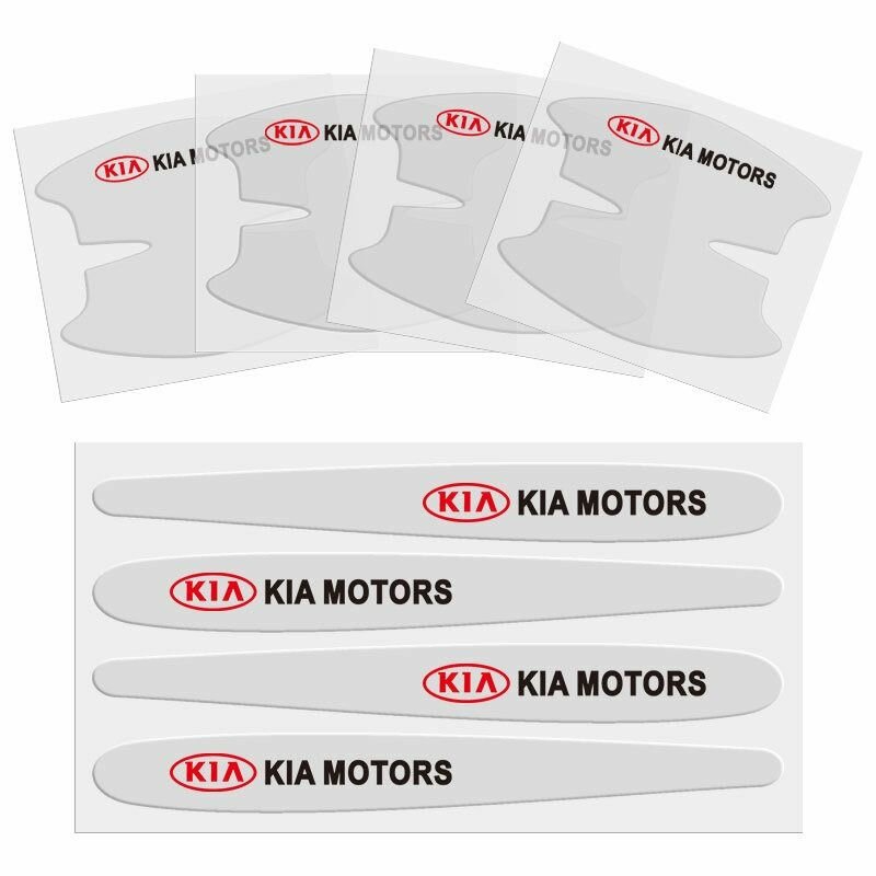 Накладки на дверные ручки и антиударные полоски для Kia — прозрачные TPU 4× накладки + 4× полосы для защиты кромок