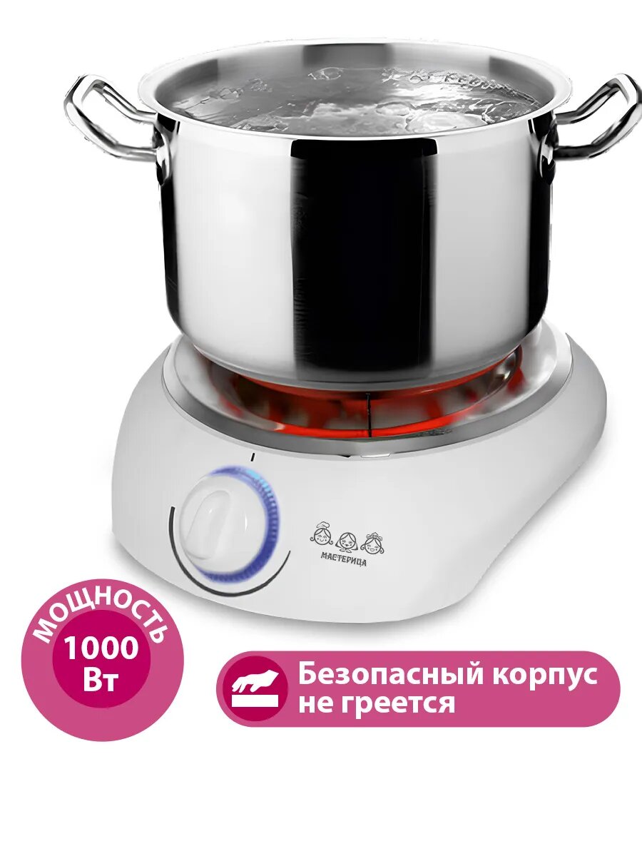 Электрическая плитка Мастерица ES-0101, компактная, белая, 1 конфорка