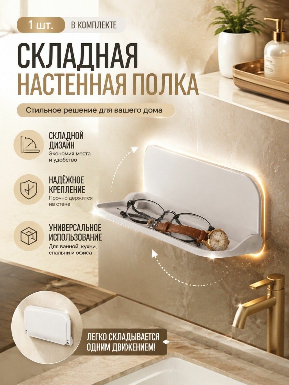 Полка Настенная Прямая, 18х11х7 см, 1 шт.