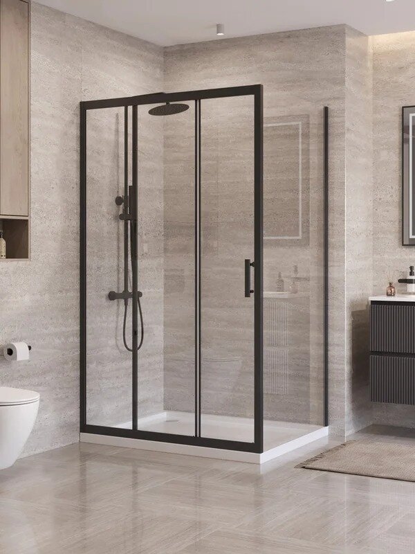 Душевой уголок BelBagno Формат (Uno) 195-AHF-31-120/100-C профиль матовый черный, стекло прозрачное UNO-195-AHF-31-120/100-C-NERO