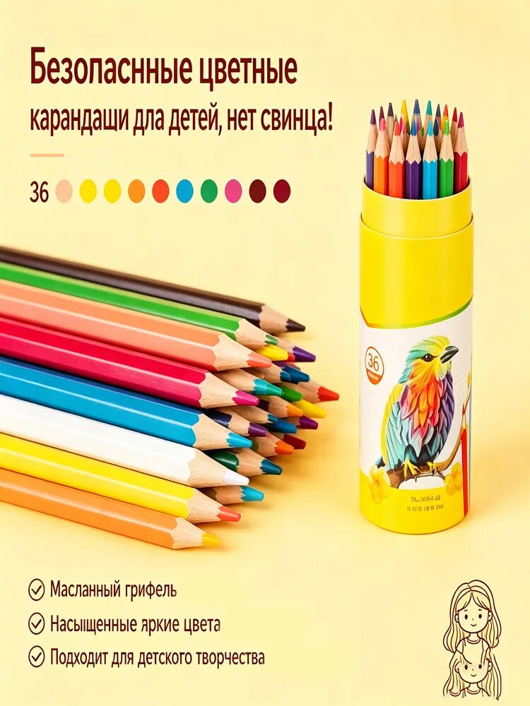 Набор карандашей, вид карандаша: Цветной, Масляный, 36 шт.