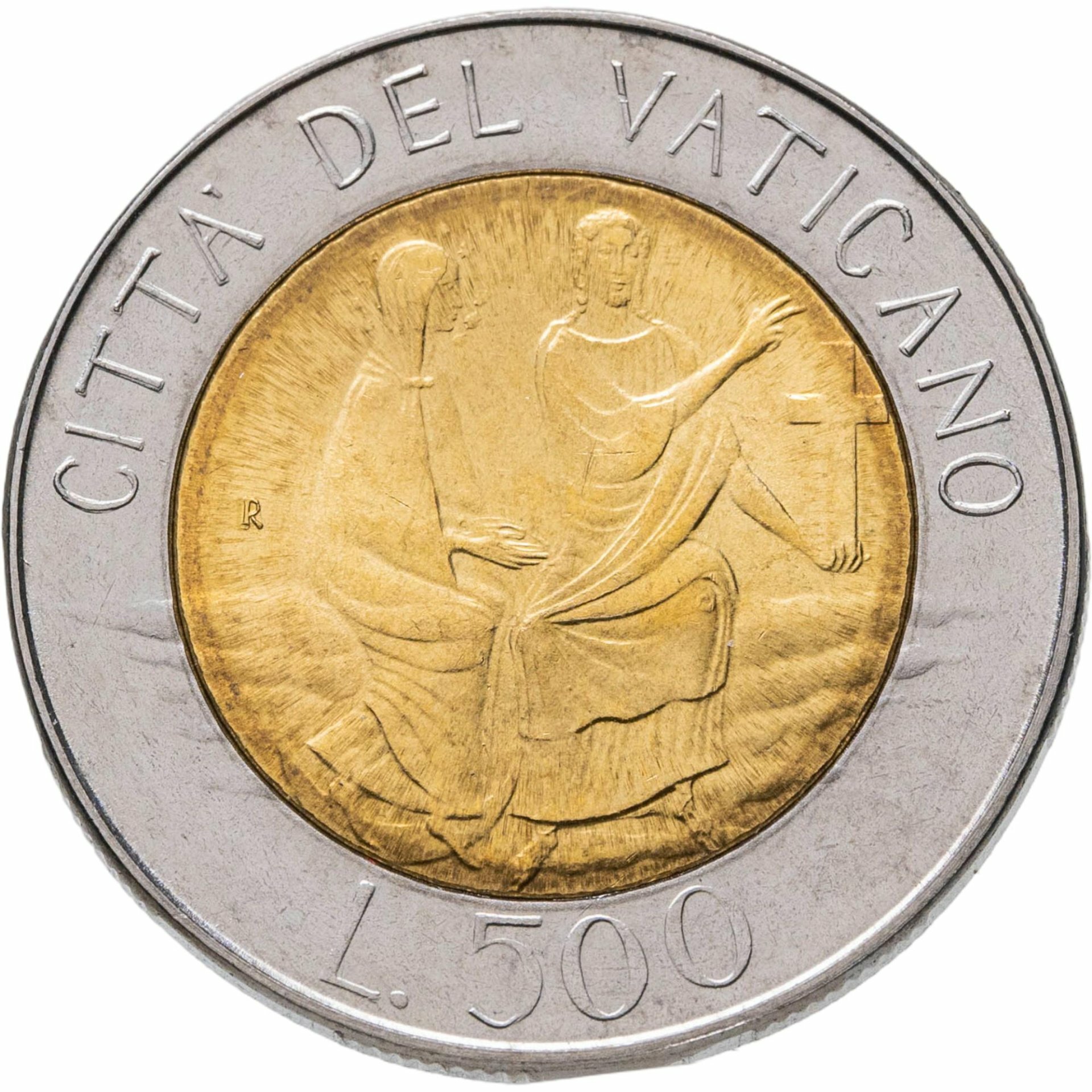 Ватикан 500 лир lire 1986, Биметалл, в сохранности AU-UNC