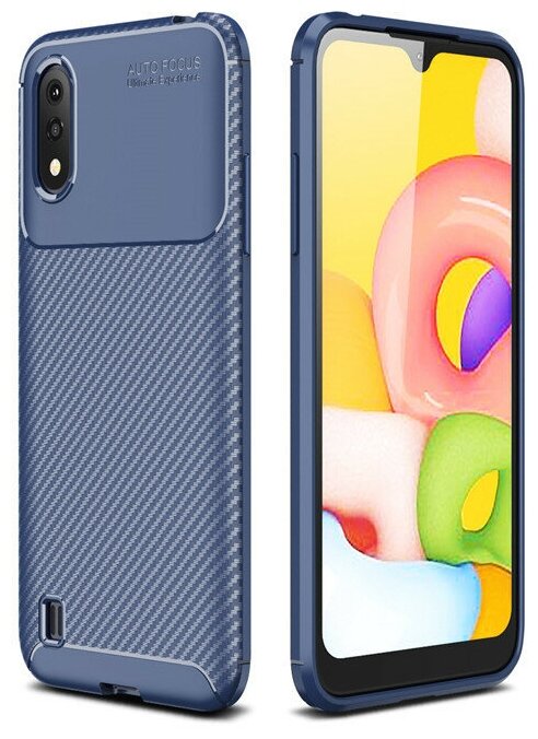 Чехол панель-бампер для Samsung Galaxy A41 SM-A415F (2020) из прочного силикона с матовой отделкой «под карбон» синяя
