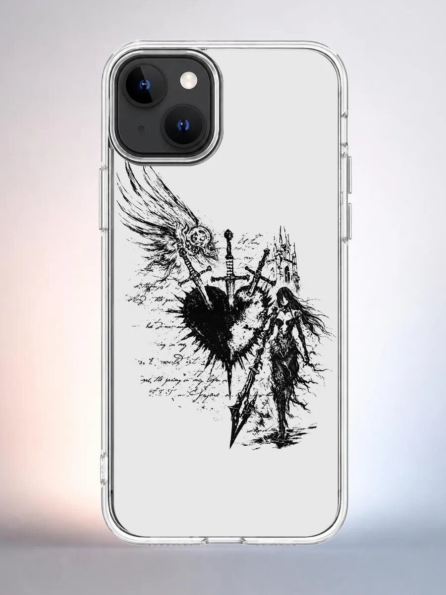 Чехол iPhone 14 сердце и кинжалы силиконовый прозрачный